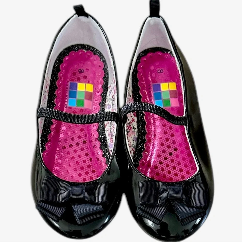 New Y2K HealthTex Girls Black Bow Mary Jane Toddler Girls Shoes Size 8